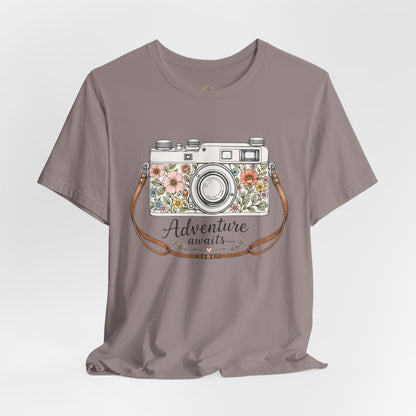 Floral Vintage Camera Adventure Awaits T-Shirt | Photography Travel Tee