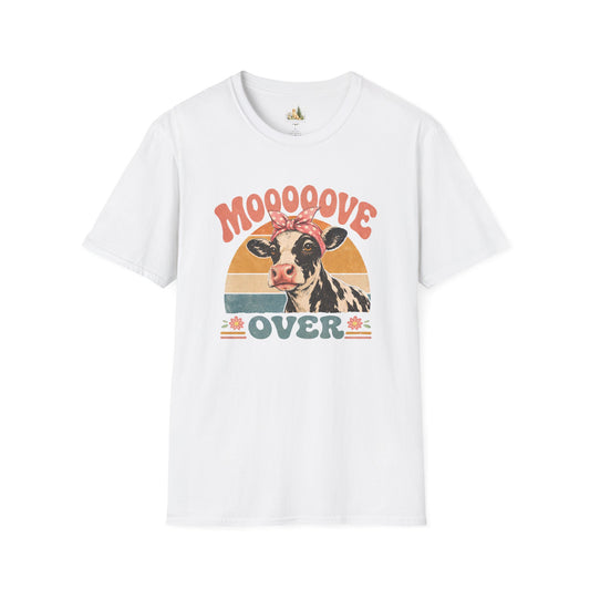 Moooove Over Cow Graphic Tee — Retro Farm Animal Shirt for Women (Light Weight, Ultra Soft Tee)