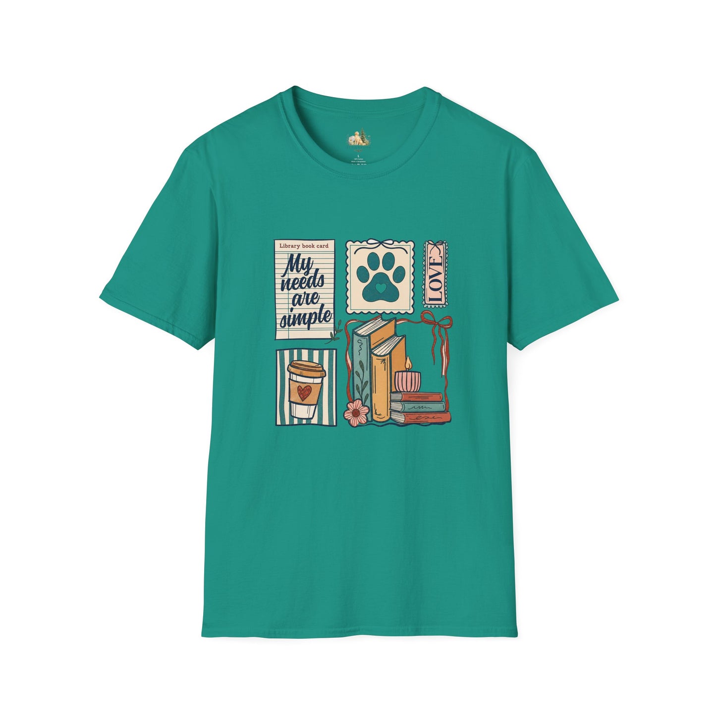 T-Shirt — "My Needs Are Simple" Book & Paw Graphic Tee