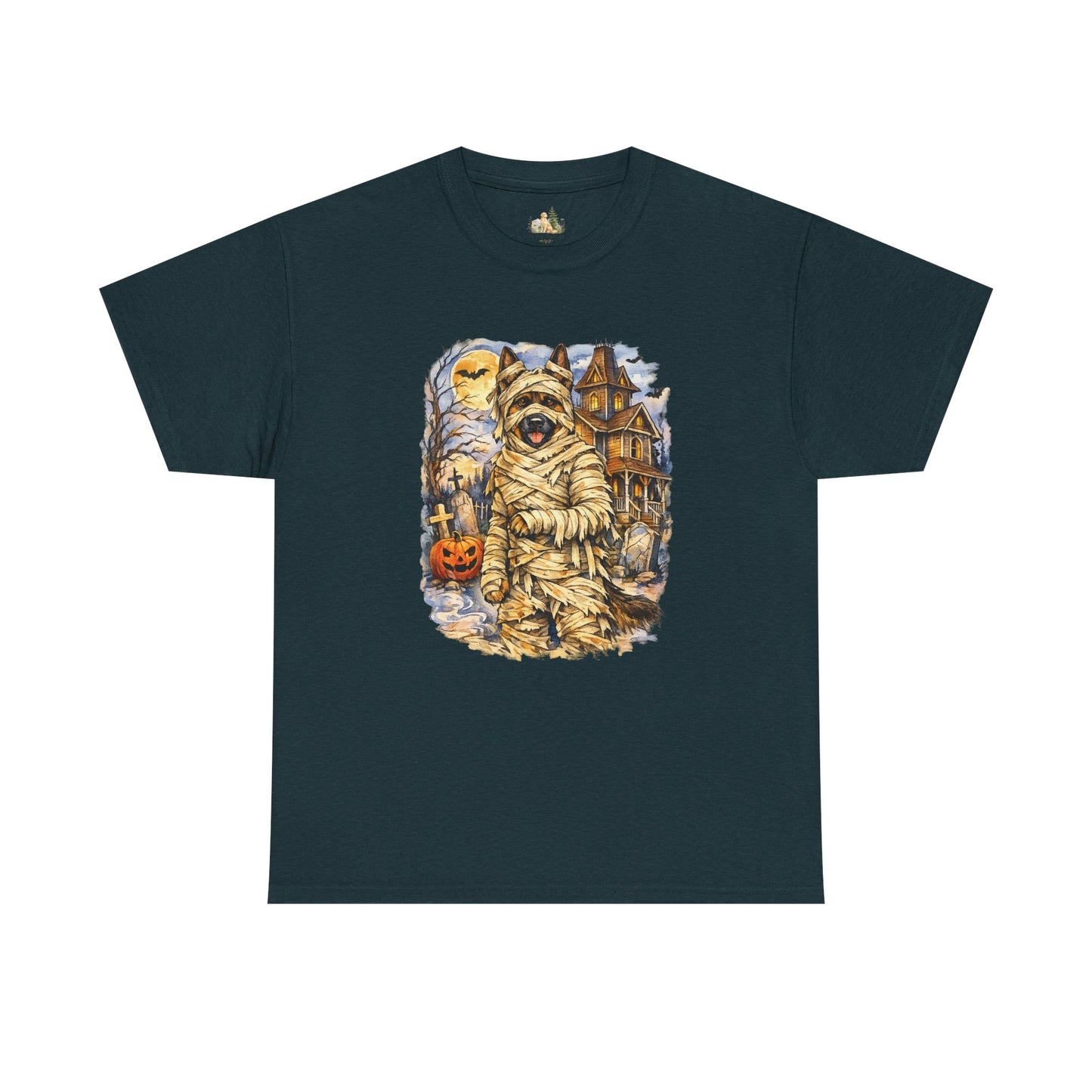 Unisex Mummy German Shepherd Halloween T-Shirt - What Tails Lurk Behind The Pines Collection (Heavy Weight Tee)