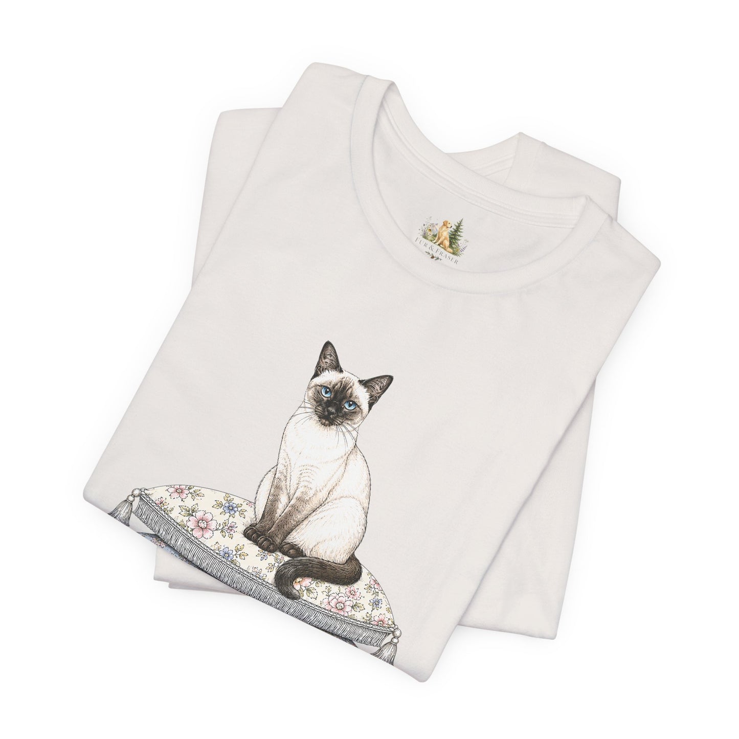 Siamese Cat on Floral Pillows T-Shirt | Vintage Pet Illustration