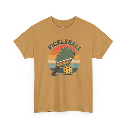 Pickleball Retro Paddle T-Shirt — Vintage Sunset Pickleball Tee (Heavy Weight Tee)