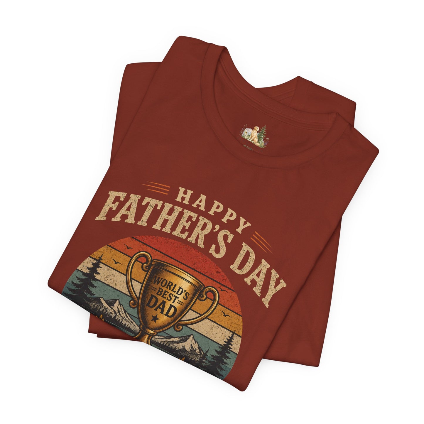 Father's Day Tee — "World's Best Dad" Trophy Vintage Camping Shirt