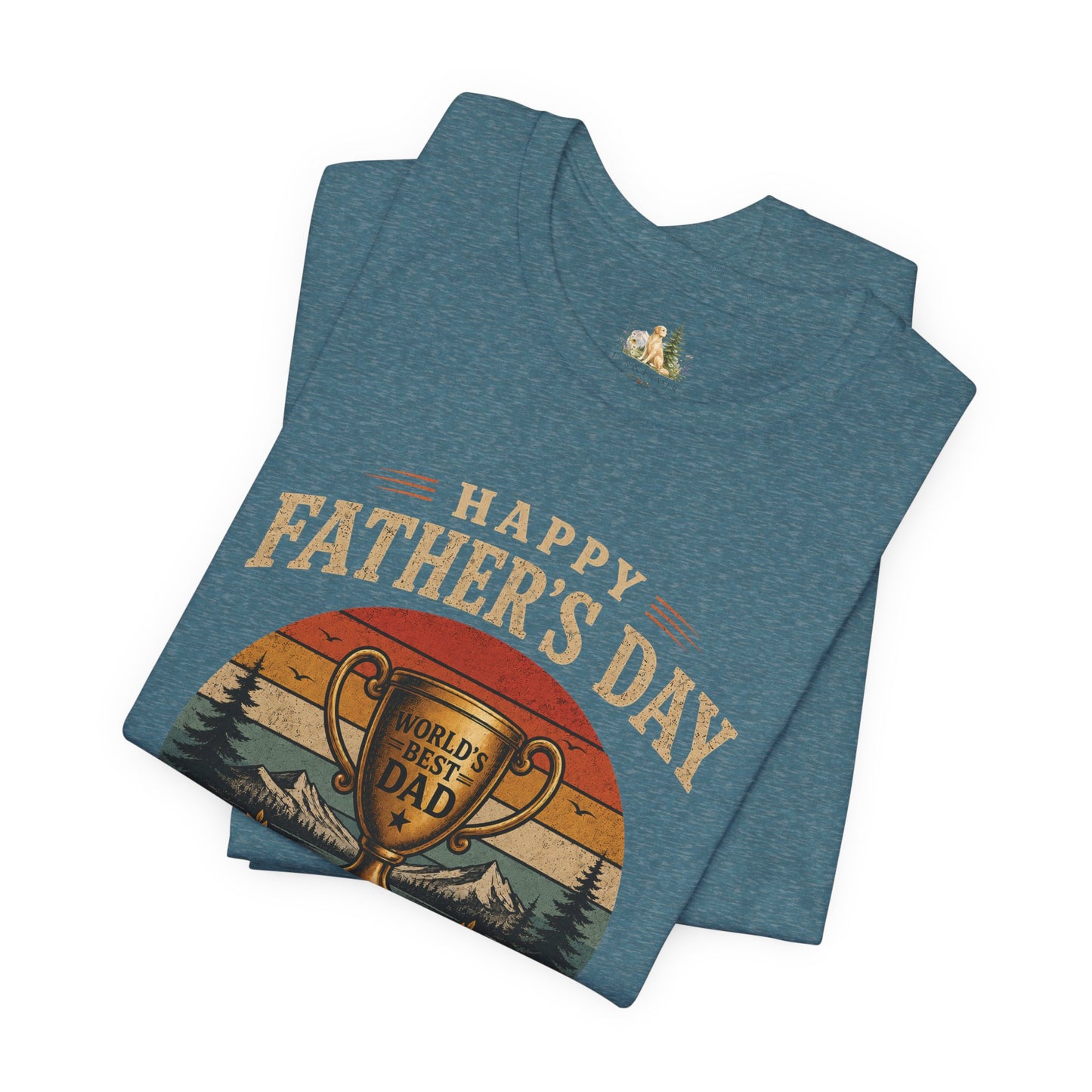 Father's Day Tee — "World's Best Dad" Trophy Vintage Camping Shirt
