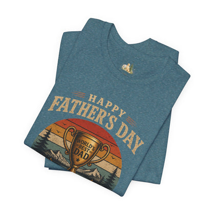 Father's Day Tee — "World's Best Dad" Trophy Vintage Camping Shirt