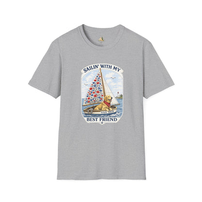 Sailing With My Best Friend dog sailboat T-Shirt | nautical pet lover tee (Light Weight, Ultra Soft Tee)