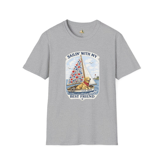 Sailing With My Best Friend dog sailboat T-Shirt | nautical pet lover tee (Light Weight, Ultra Soft Tee)