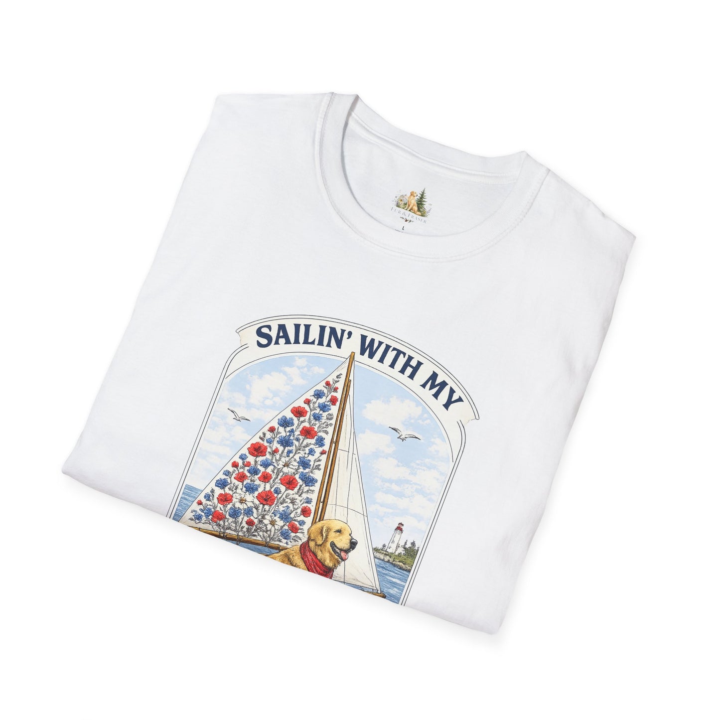 Sailing With My Best Friend dog sailboat T-Shirt | nautical pet lover tee (Light Weight, Ultra Soft Tee)