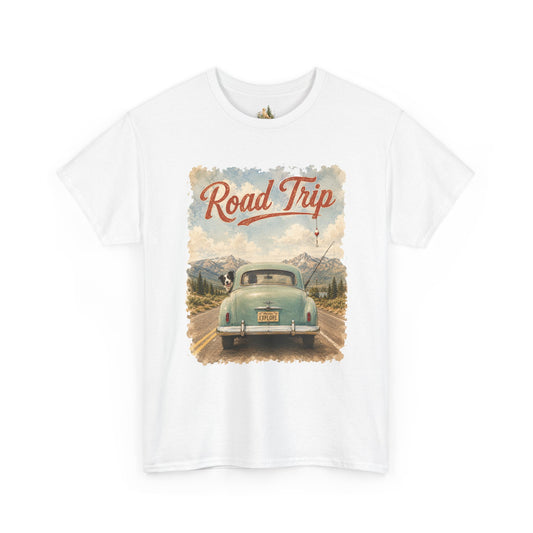 Road Trip Vintage Car T-Shirt - Retro Scenic Travel Tee (heavy Weight Tee)
