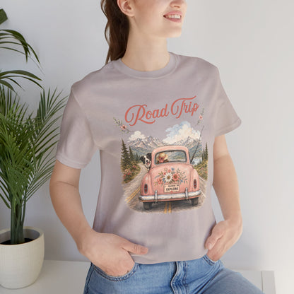 Road Trip Vintage Car T-Shirt — Retro Floral Scenic Drive Tee