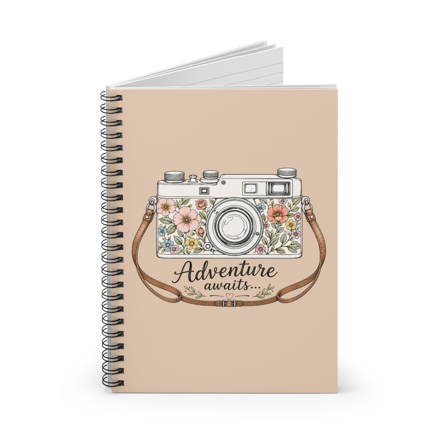 Floral Camera Adventure Awaits Notebook | Spiral Ruled Notebook