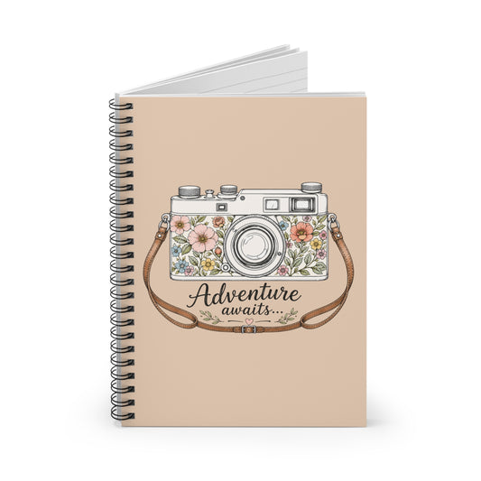 Floral Camera Adventure Awaits Notebook | Spiral Ruled Notebook