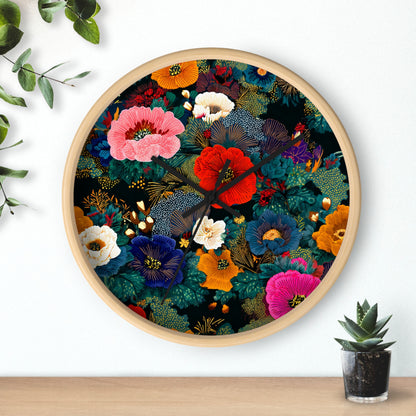 Floral Night Garden Wall Clock — Colorful Botanical Clock for Living Room & Bedroom