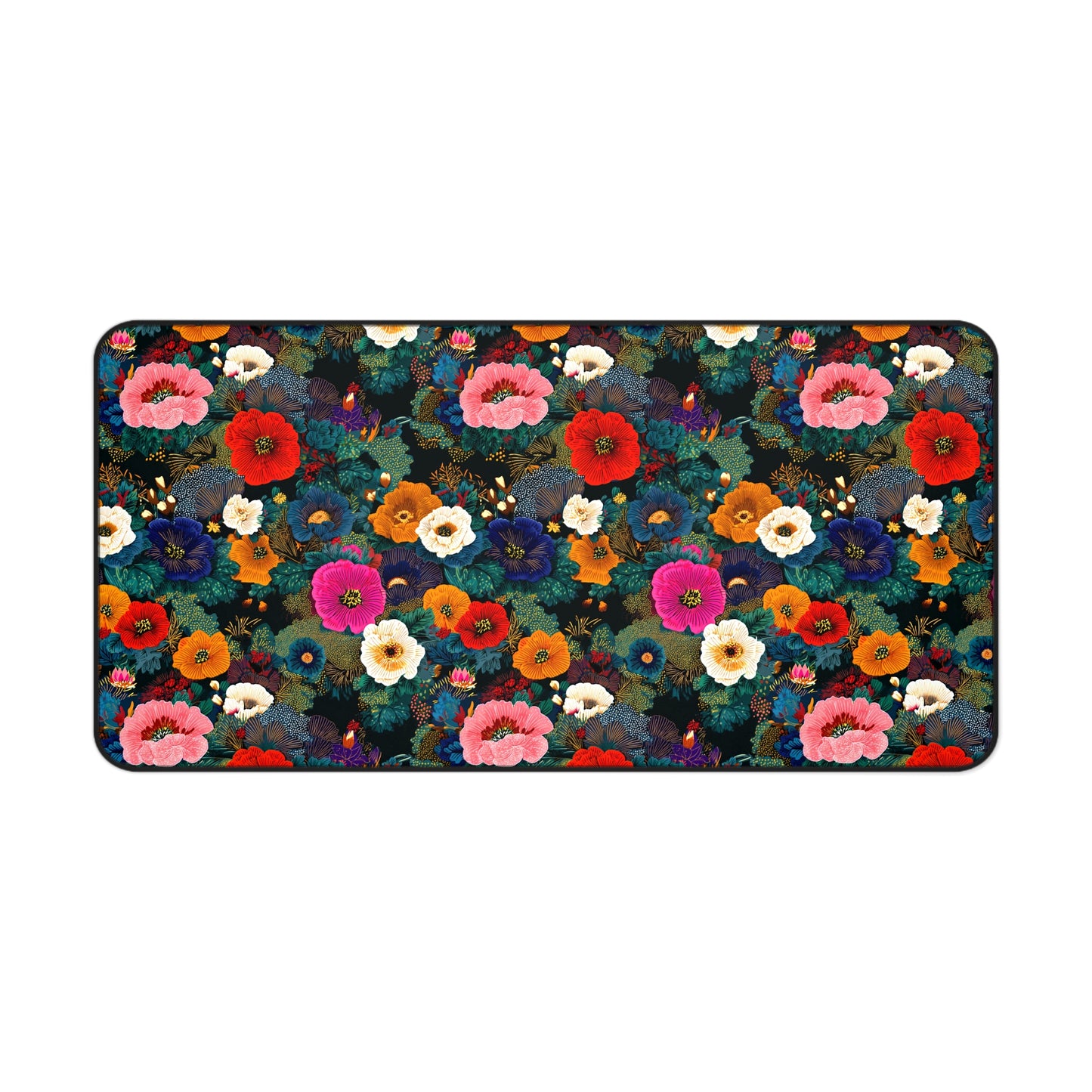 Floral Velvet Desk Mat — Colorful Poppy Garden Office Mouse Pad