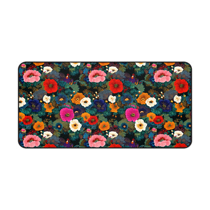 Floral Velvet Desk Mat — Colorful Poppy Garden Office Mouse Pad