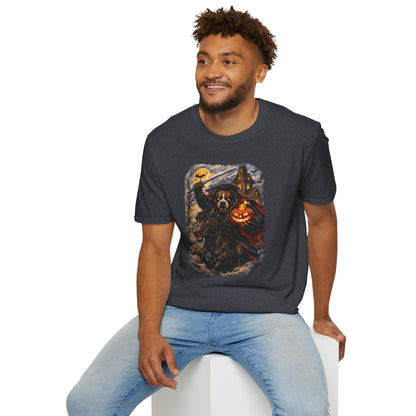 Unisex Halloween Pit Bull Headless Horseman Tee – What Tails Lurk Behind The Pines Collection