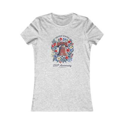 Liberty Bell 250th Anniversary Women's Tee – Patriotic Floral Graphic