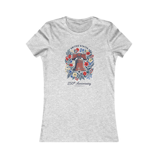 Liberty Bell 250th Anniversary Women's Tee – Patriotic Floral Graphic