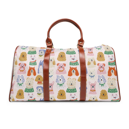 Waterproof Dog Print Travel Bag – Cute Cartoon Pup Weekender Duffel