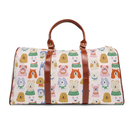 Waterproof Dog Print Travel Bag – Cute Cartoon Pup Weekender Duffel