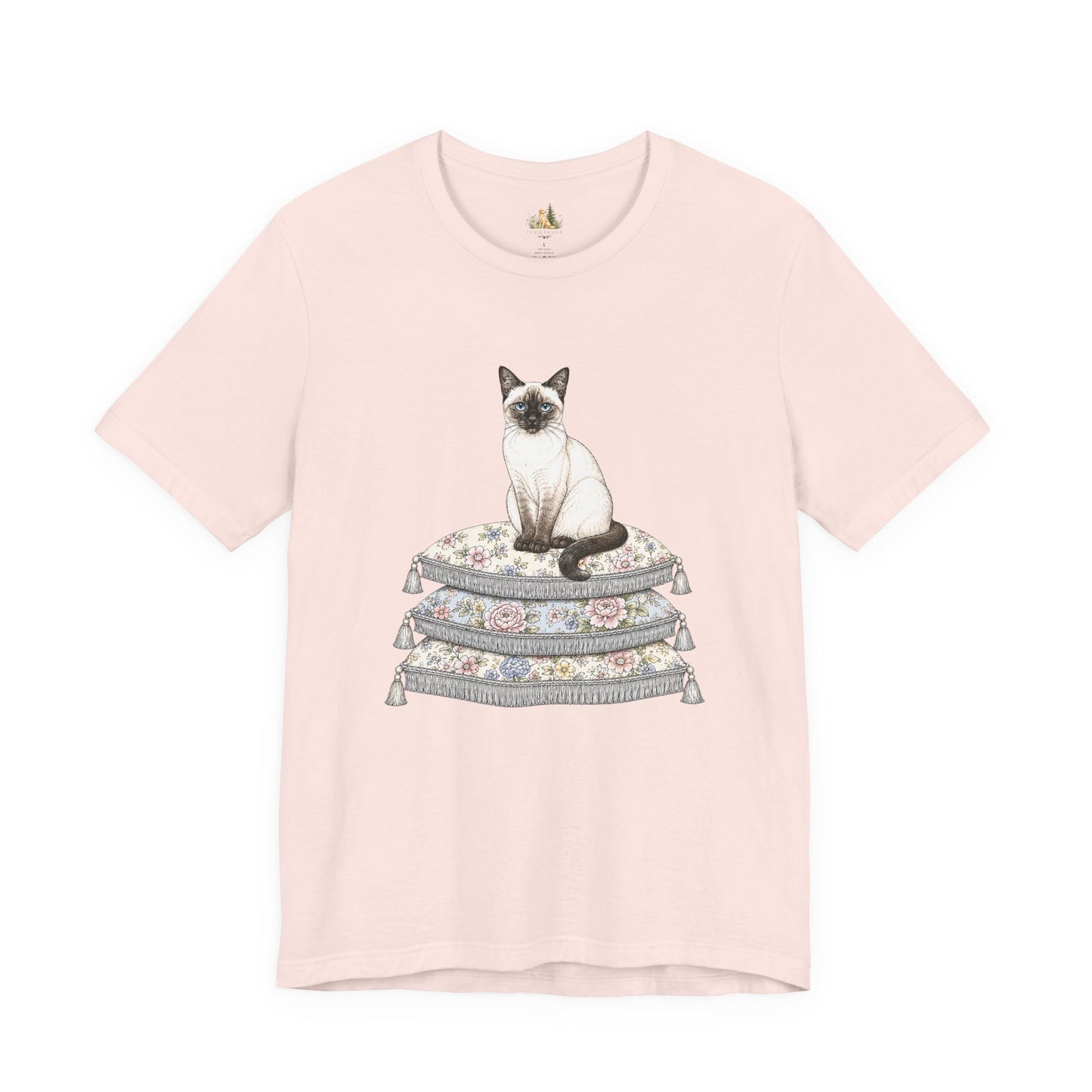 Siamese Cat on Floral Pillows T-Shirt | Vintage Pet Illustration