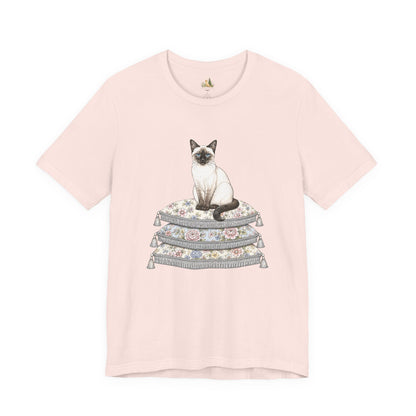 Siamese Cat on Floral Pillows T-Shirt | Vintage Pet Illustration
