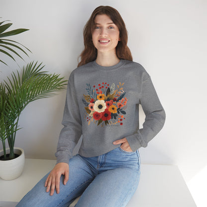 Floral Bouquet Crewneck Sweatshirt — Autumn Wildflower Graphic
