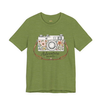 Floral Vintage Camera Adventure Awaits T-Shirt | Photography Travel Tee