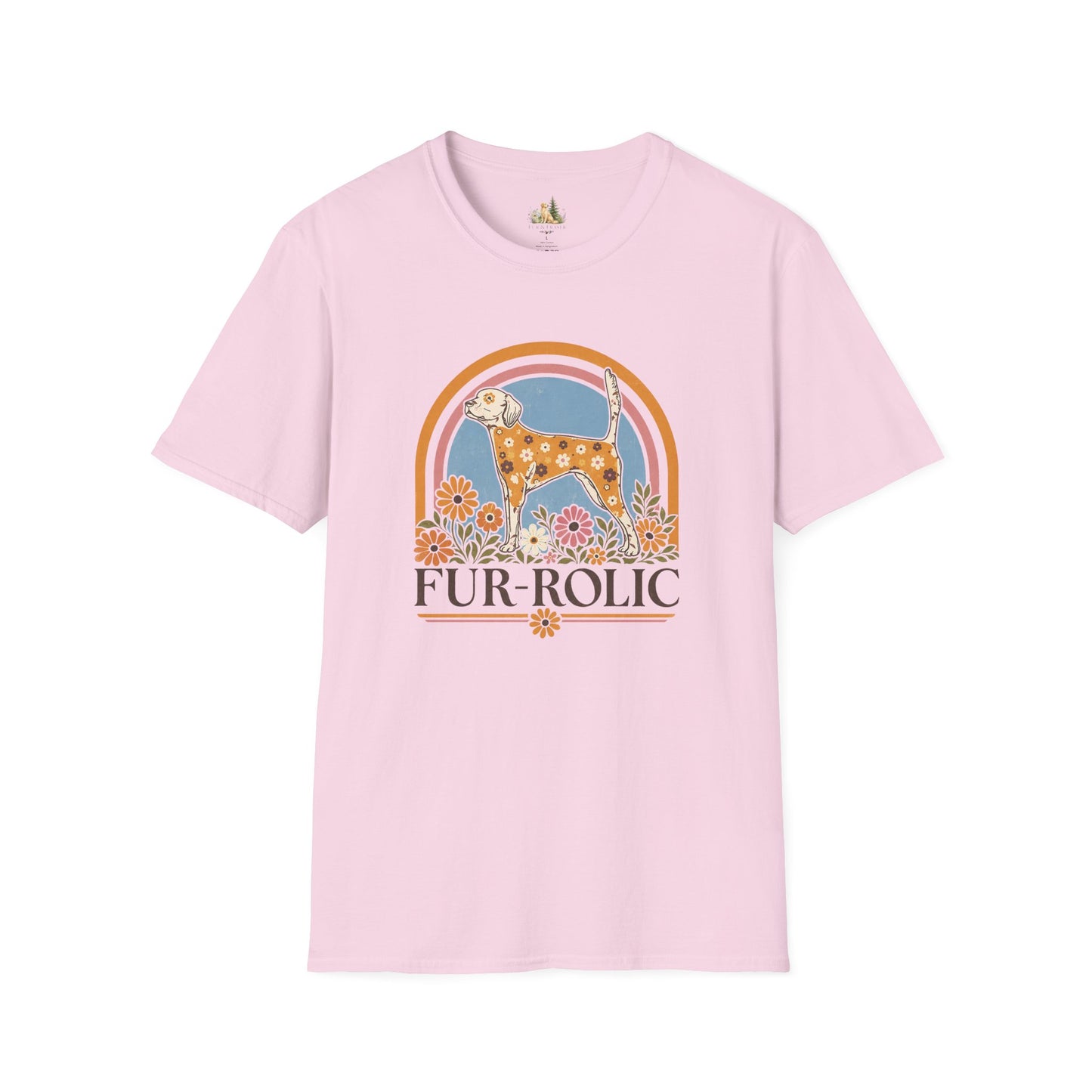 Dog Floral T-Shirt — 'Fur-Rolic' Retro Rainbow Canine Tee
