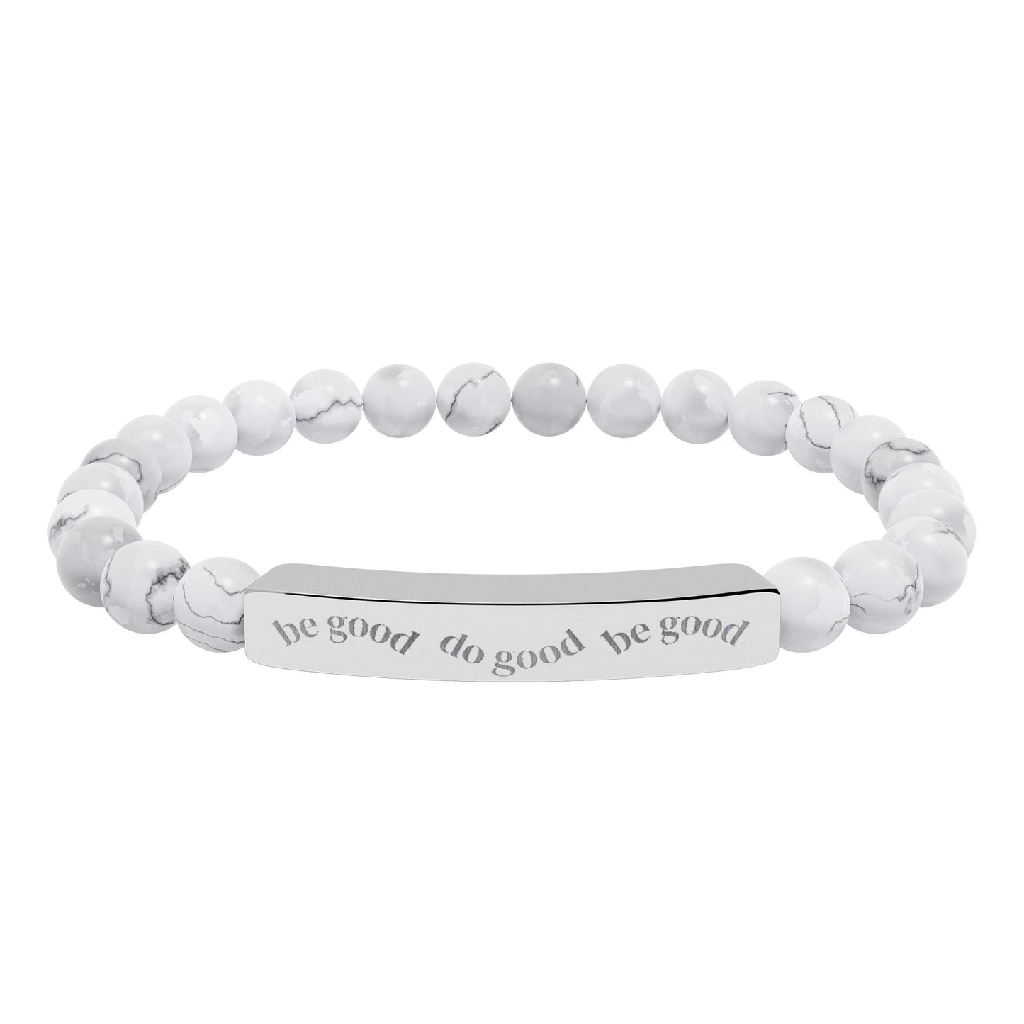 Engraved Bar Natural Stone Bracelet | Stretch Beaded Bracelet