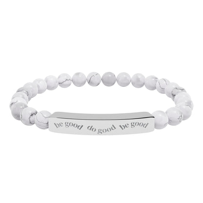 Engraved Bar Natural Stone Bracelet | Stretch Beaded Bracelet