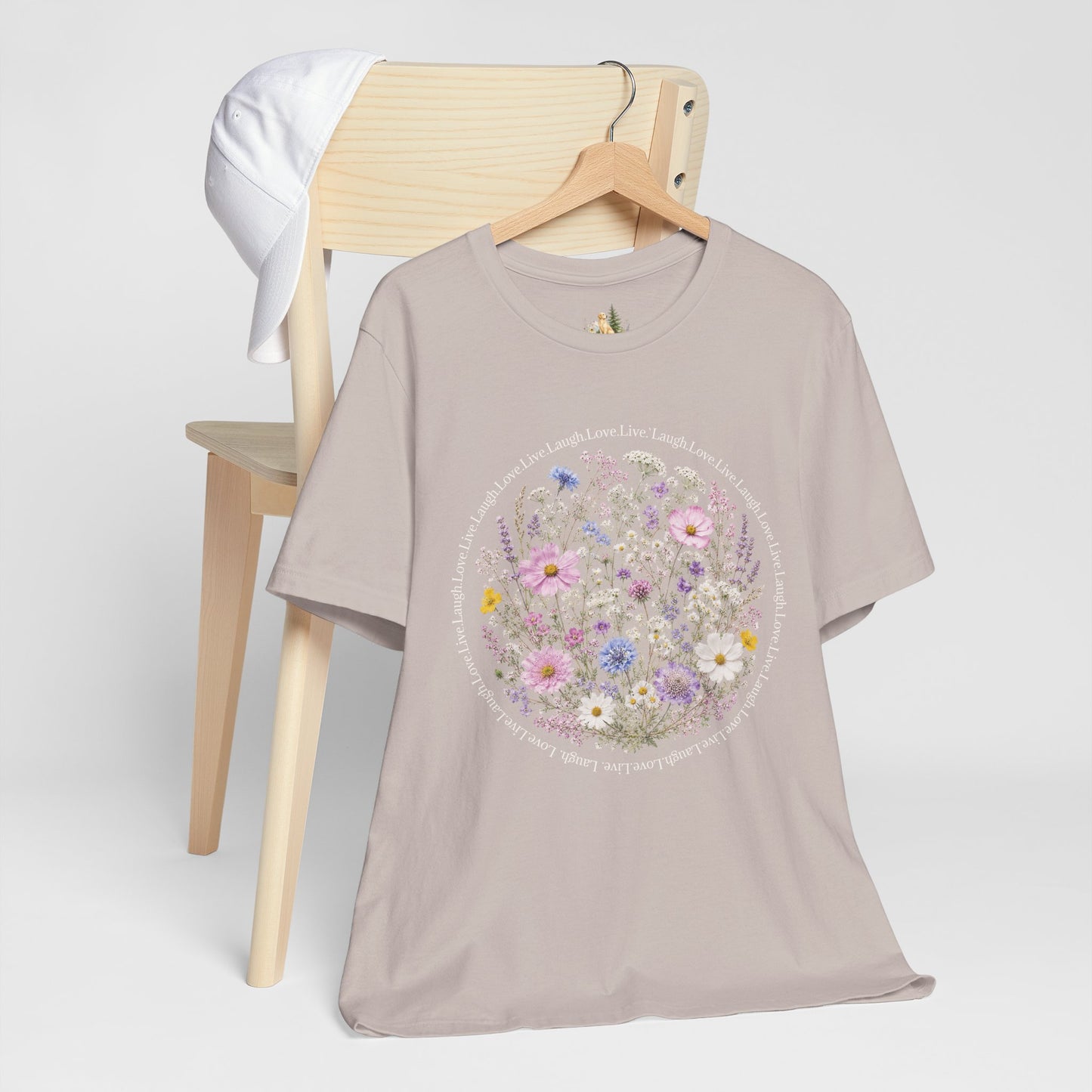 Wildflower Circle T-Shirt — Floral 'Love' Typography Tee