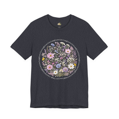 Wildflower Circle T-Shirt — Floral 'Love' Typography Tee