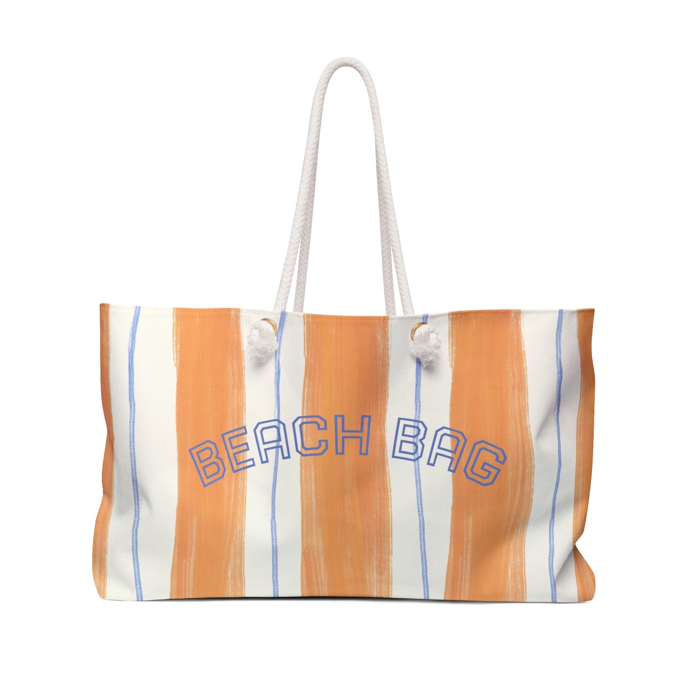Beach Bag - Striped Orange & Blue Canvas Weekender Tote
