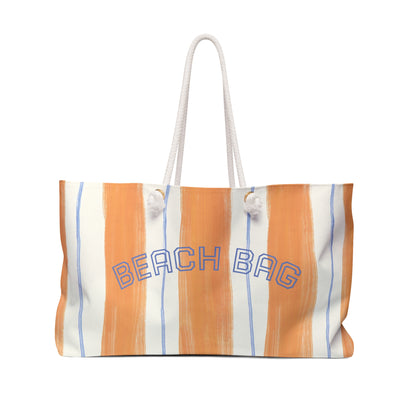 Beach Bag - Striped Orange & Blue Canvas Weekender Tote