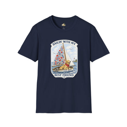 Sailing With My Best Friend dog sailboat T-Shirt | nautical pet lover tee (Light Weight, Ultra Soft Tee)
