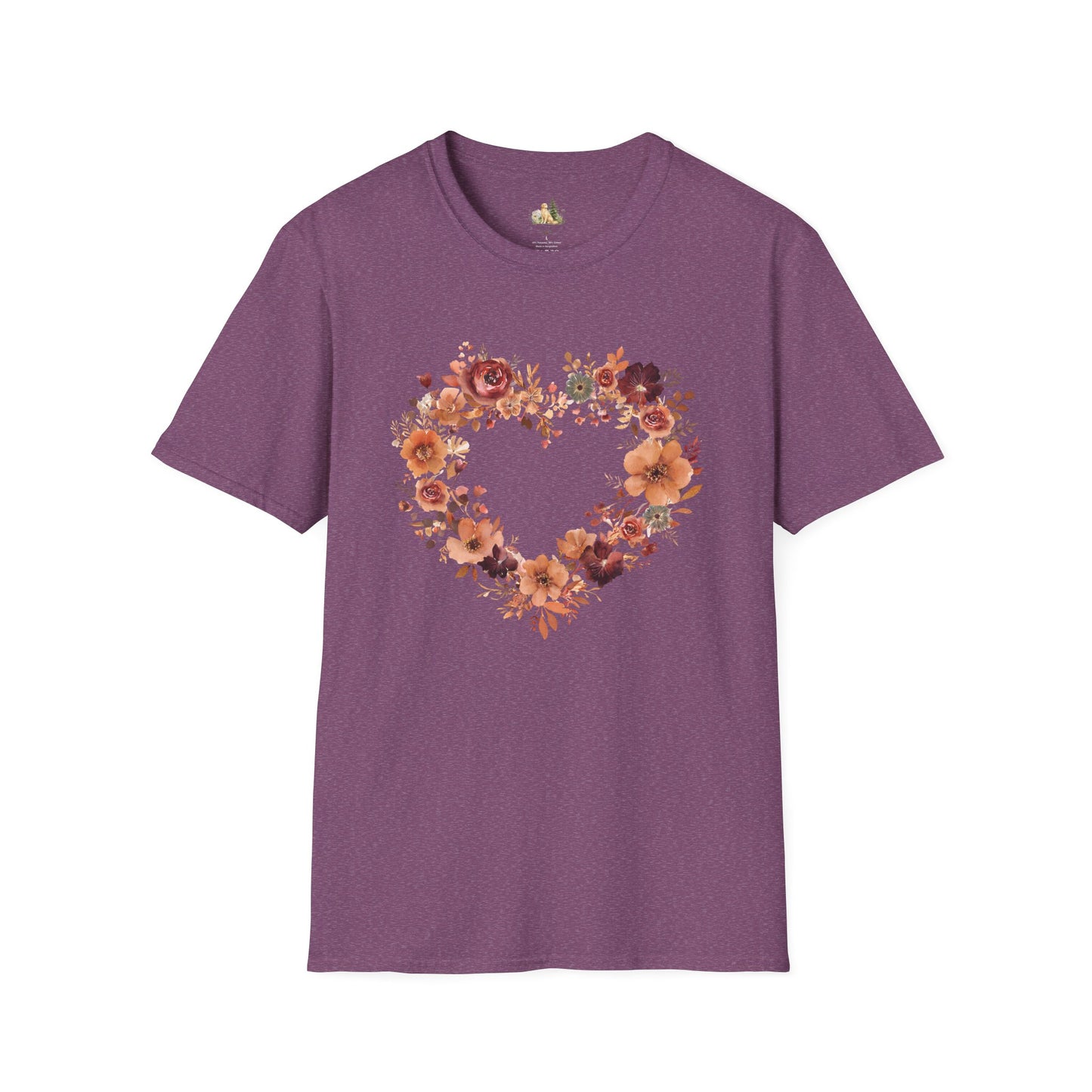 Floral Heart Tee — Women's Heart Wreath Graphic T-Shirt, Romantic Floral Gift