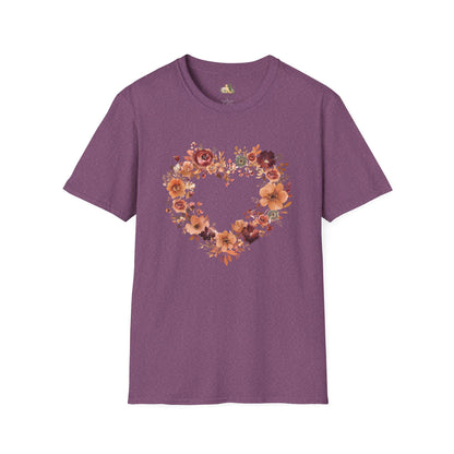 Floral Heart Tee — Women's Heart Wreath Graphic T-Shirt, Romantic Floral Gift