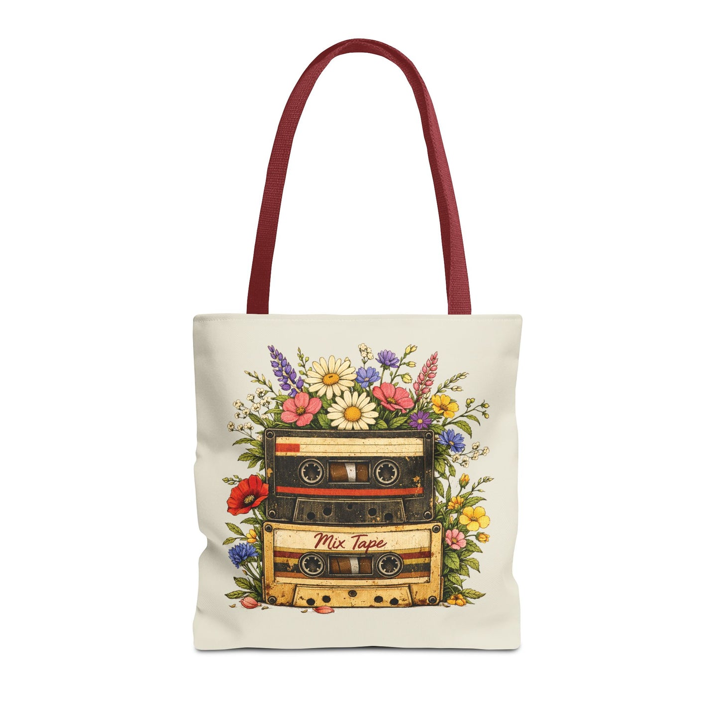 Retro Cassette Tote Bag — Floral 'Mix Tape' Vintage Music Tote