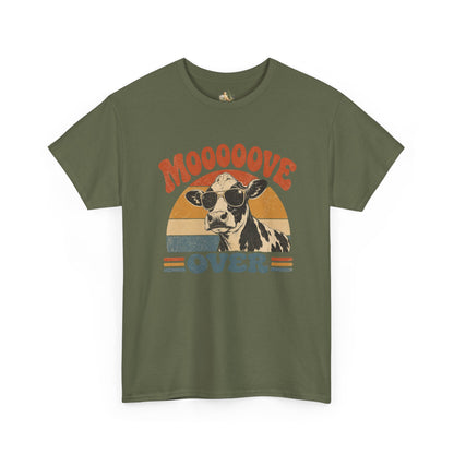 Mooove Over Cow Tee – Retro Vintage Farm Animal Graphic T-Shirt (Heavy Weight Tee)