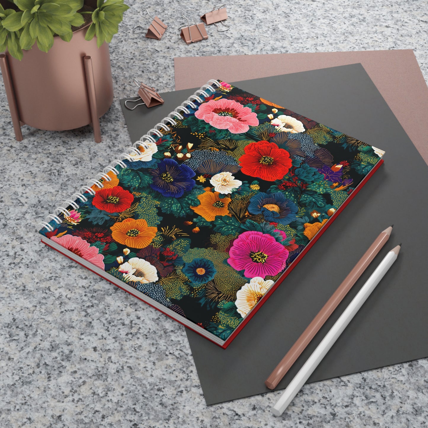 Floral Burst Spiral Notebook — Colorful Botanical Journal for Notes & Planning