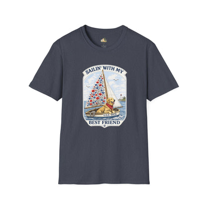 Sailing With My Best Friend dog sailboat T-Shirt | nautical pet lover tee (Light Weight, Ultra Soft Tee)