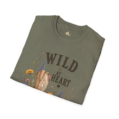 Wild at Heart Cowboy Boot T-Shirt – Floral Western Graphic Tee (Light Weight, Ultra Soft Tee)