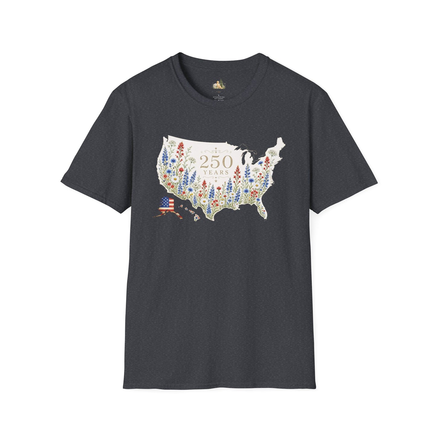 Unisex 250 Years USA Floral Map T-Shirt — Patriotic Anniversary Graphic Tee (Light weight Ulta Soft T-Shirt)