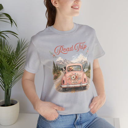 Road Trip Vintage Car T-Shirt — Retro Floral Scenic Drive Tee
