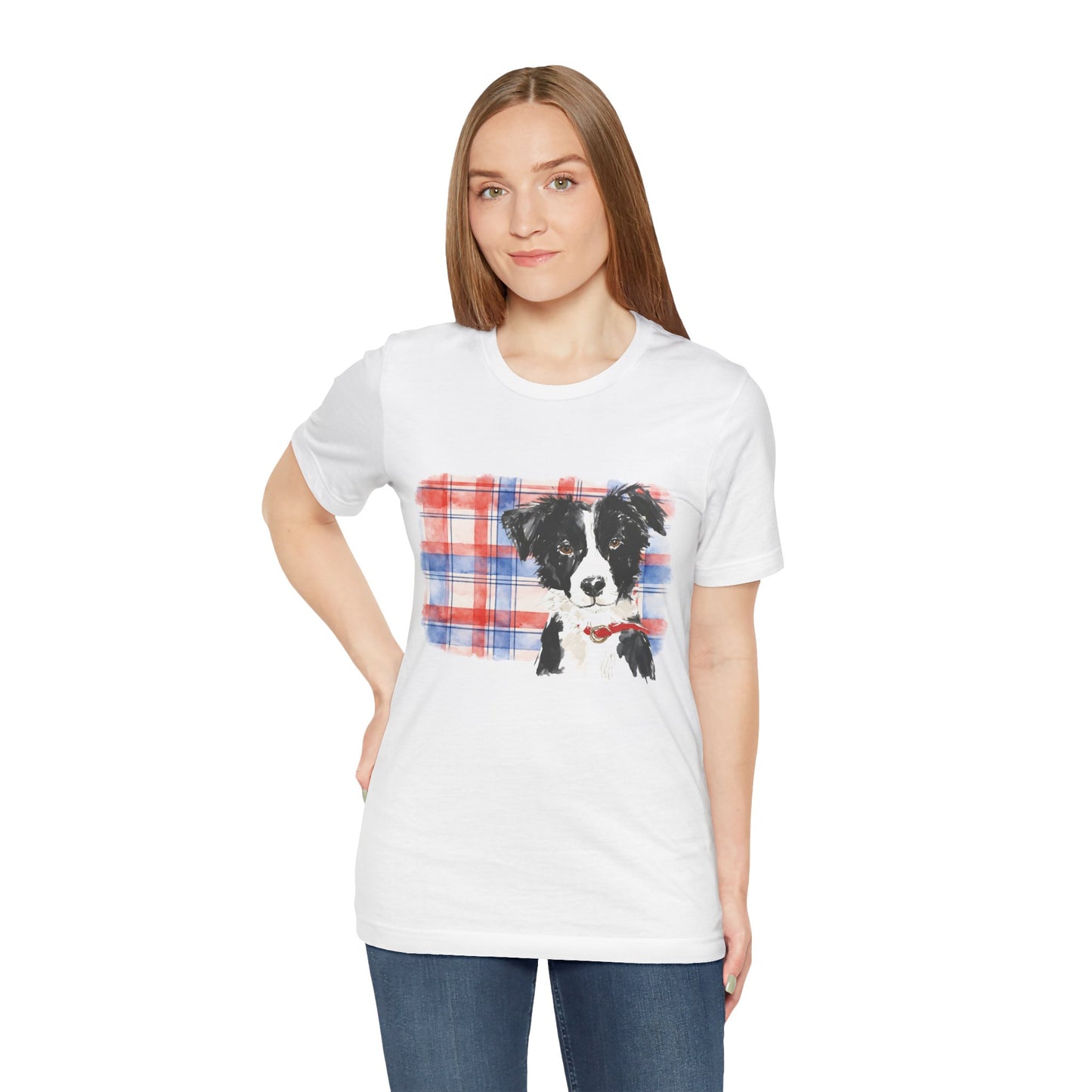 Plaid Pup Graphic Tee — Border Collie Watercolor Shirt