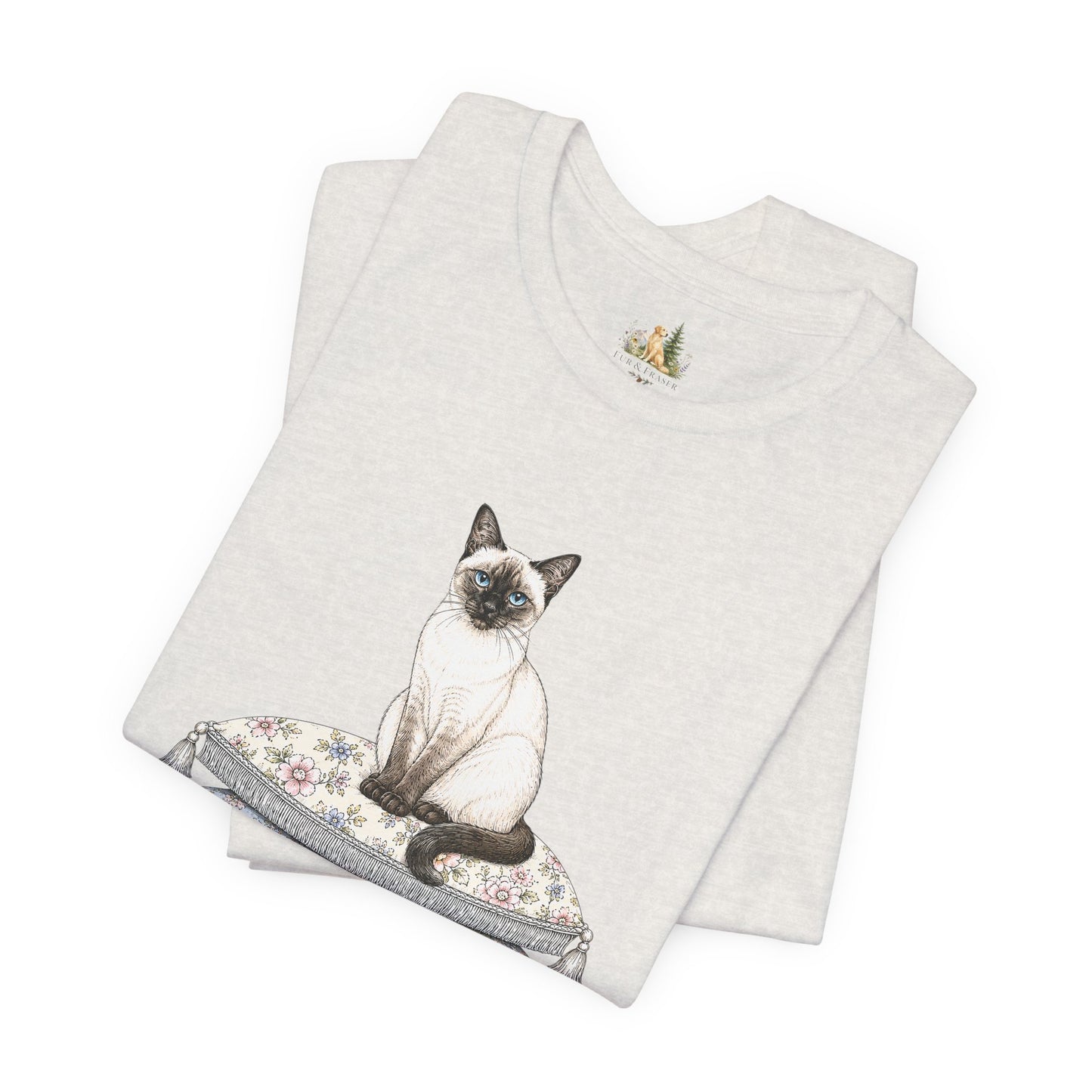 Siamese Cat on Floral Pillows T-Shirt | Vintage Pet Illustration