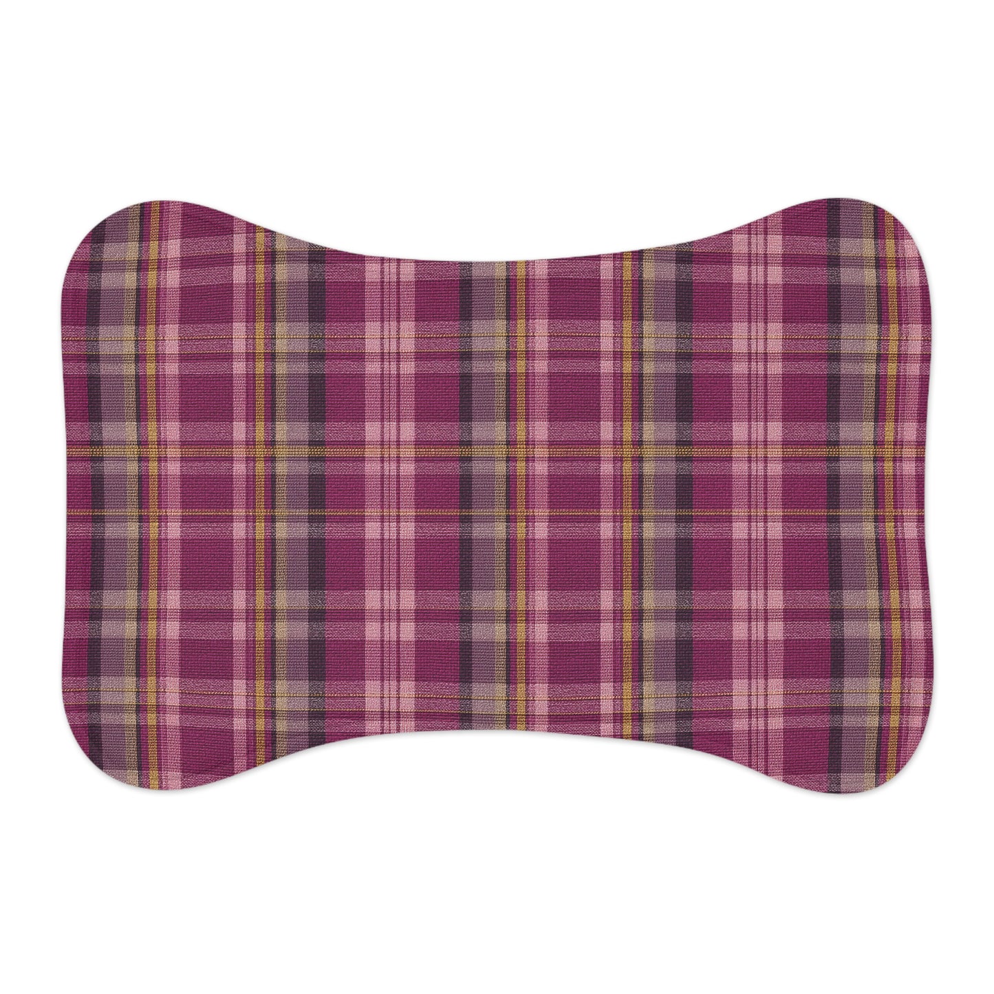 Plaid Pet Feeding Mat — Non-Slip Bone-Shaped Placemat for Dogs & Cats