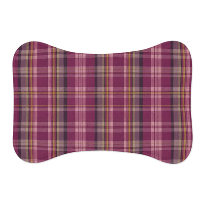 Plaid Pet Feeding Mat — Non-Slip Bone-Shaped Placemat for Dogs & Cats