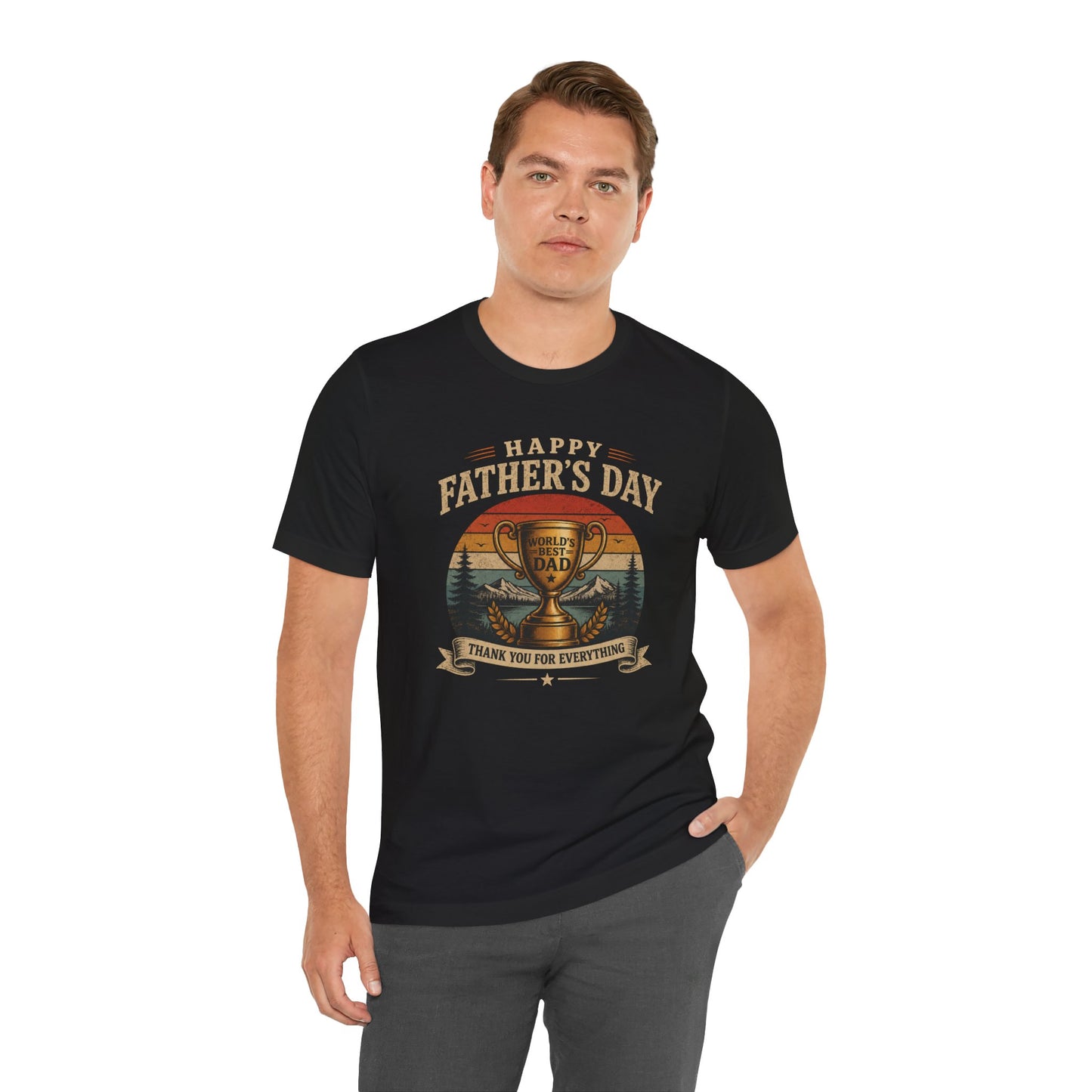 Father's Day Tee — "World's Best Dad" Trophy Vintage Camping Shirt